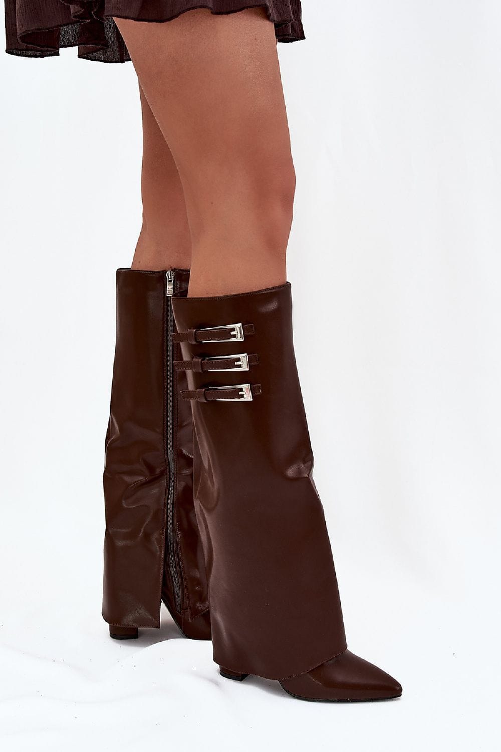 Eco Leather Column Heel Boots Women Straps - ShalayeFashion