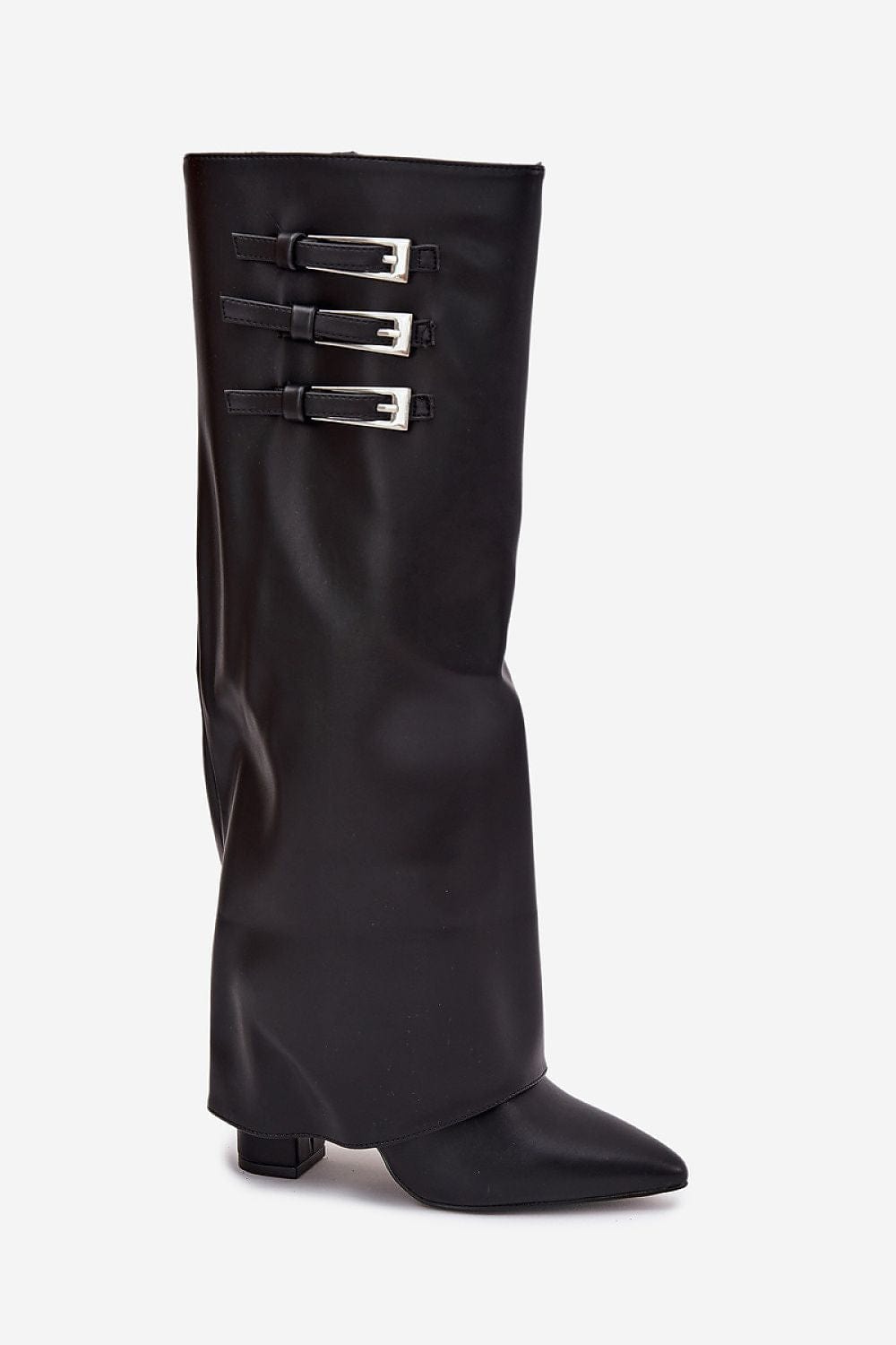 Eco Leather Column Heel Boots Women Straps - ShalayeFashion