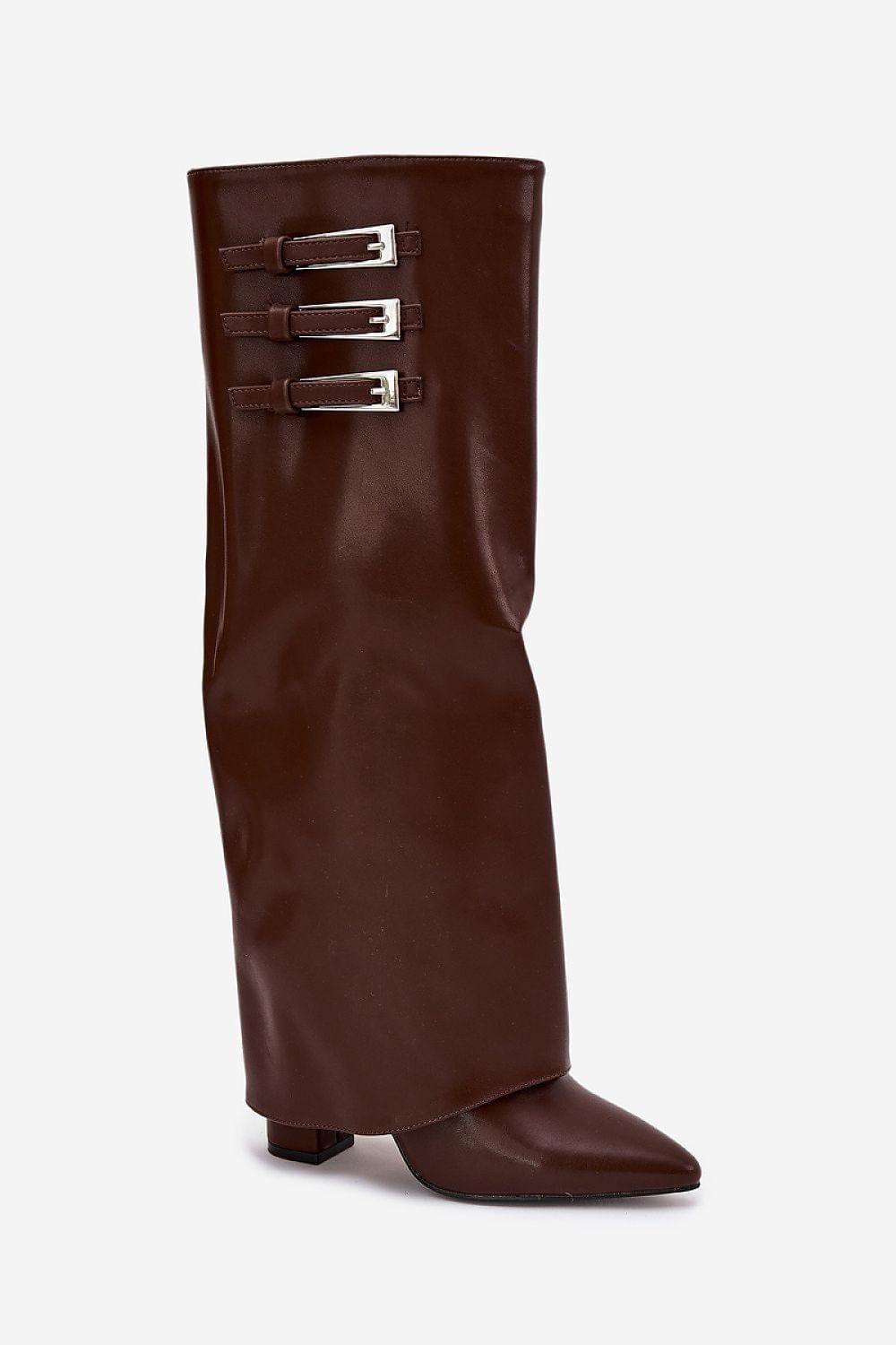 Eco Leather Column Heel Boots Women Straps - ShalayeFashion