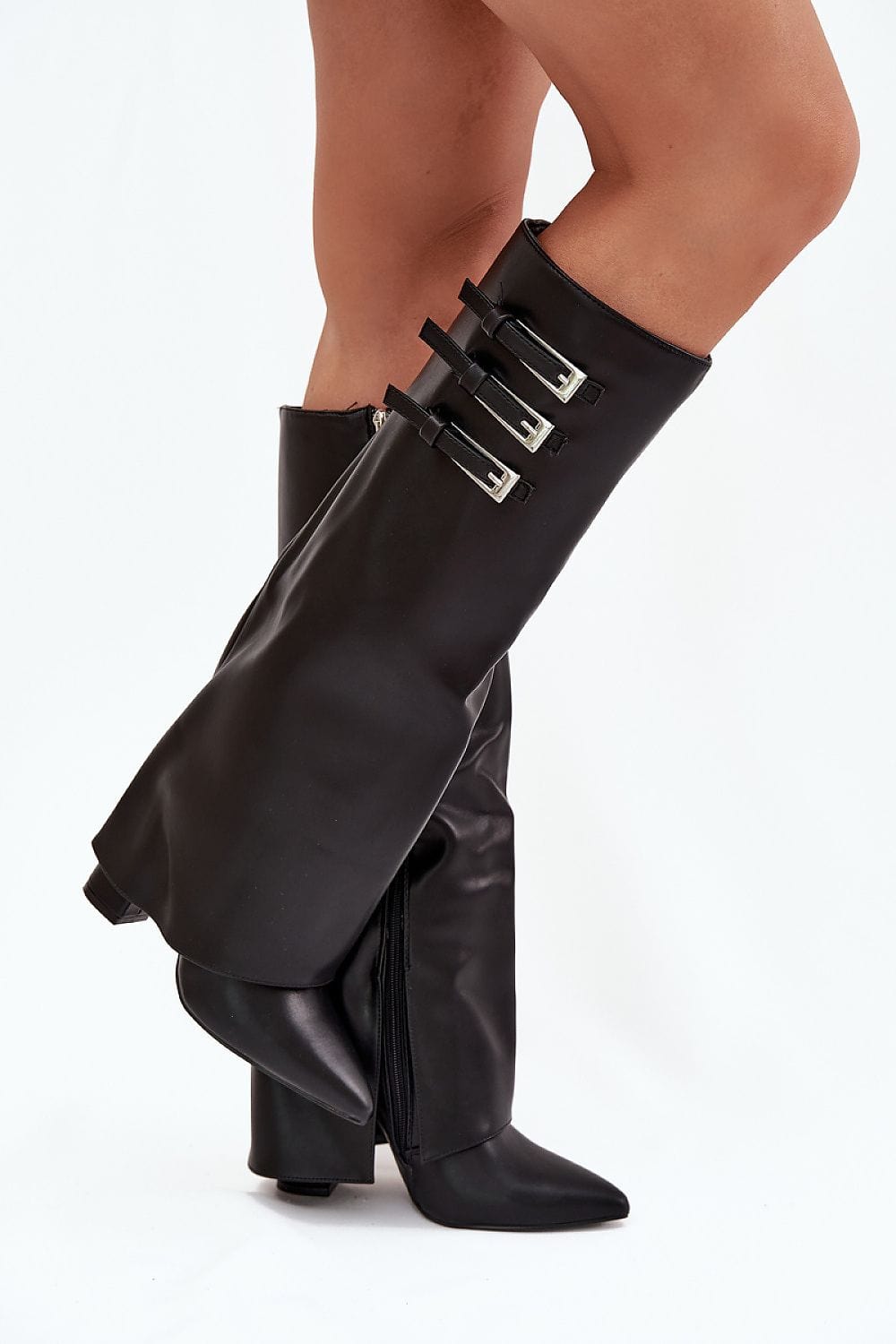 Eco Leather Column Heel Boots Women Straps - ShalayeFashion