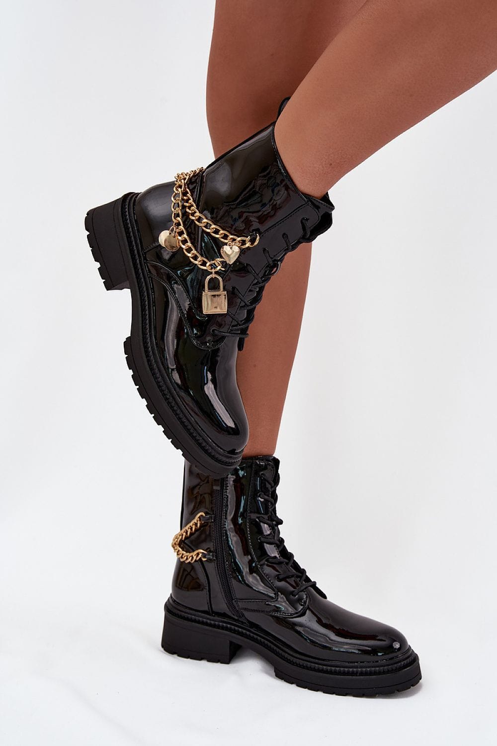 Eco Leather Golden Chain Boots Women - ShalayeFashion