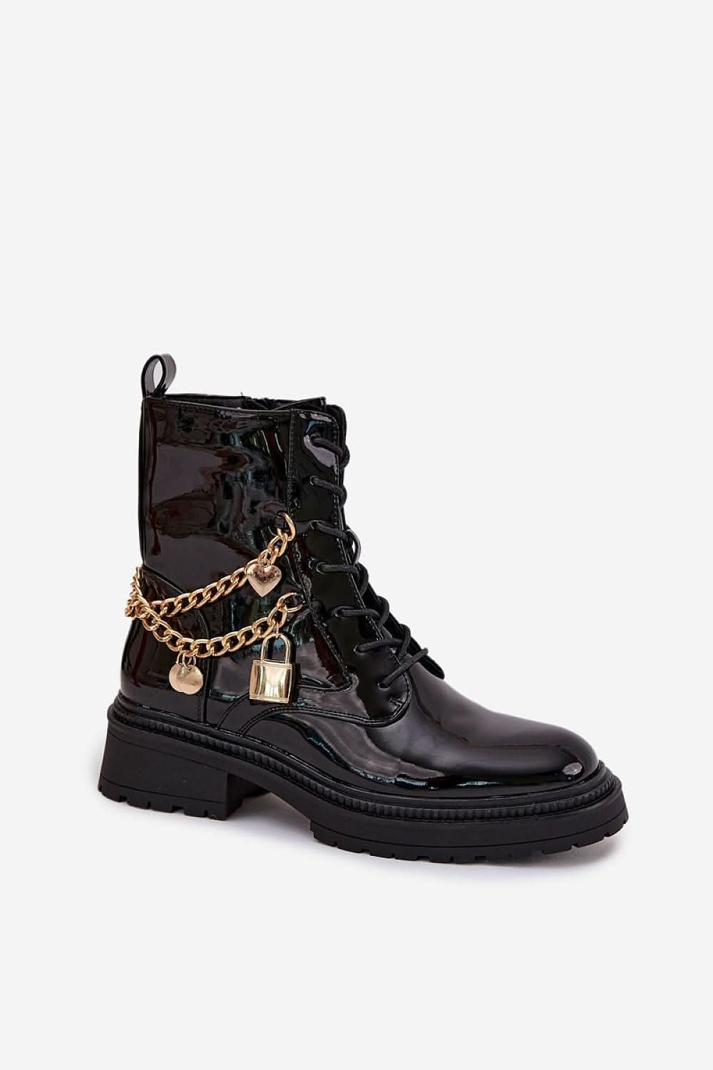 Eco Leather Golden Chain Boots Women - ShalayeFashion