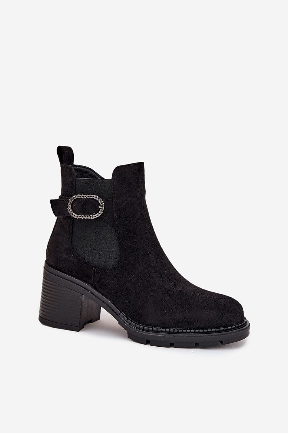 Eco Suede Column Heel Boots Women Buckle - ShalayeFashion