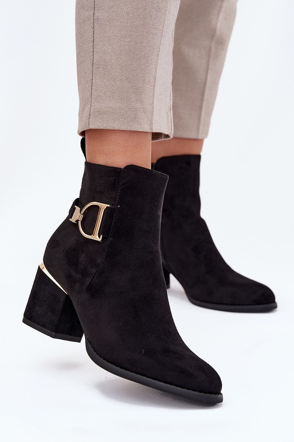 Eco Suede Column Heel Boots Women Gold - ShalayeFashion