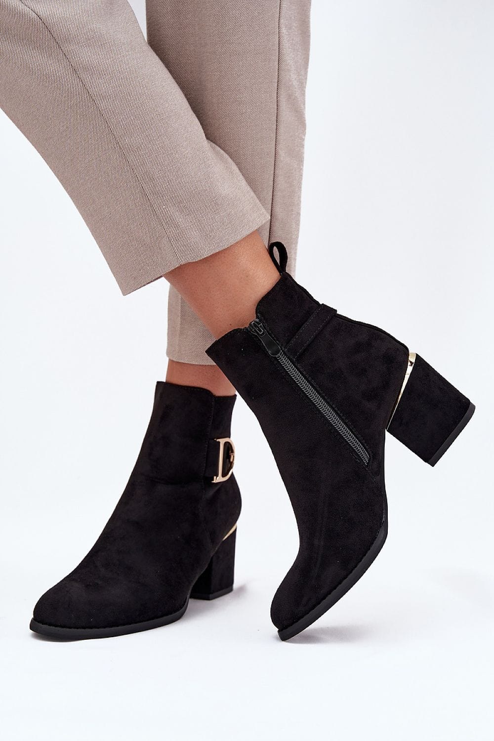 Eco Suede Column Heel Boots Women Gold - ShalayeFashion