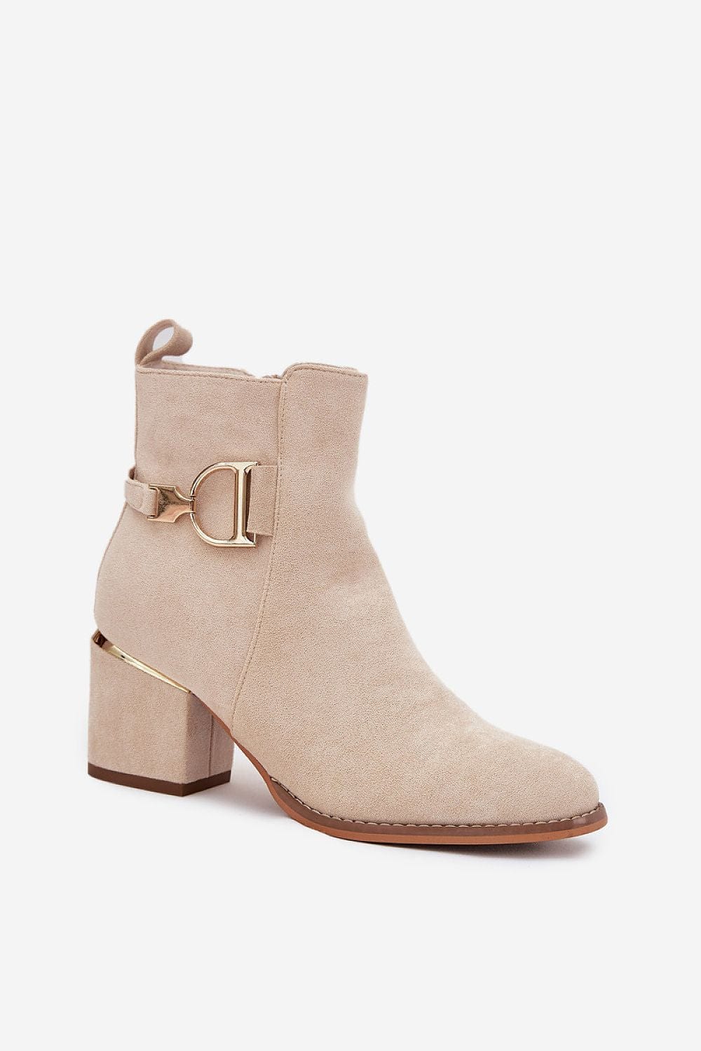Eco Suede Column Heel Boots Women Gold - ShalayeFashion