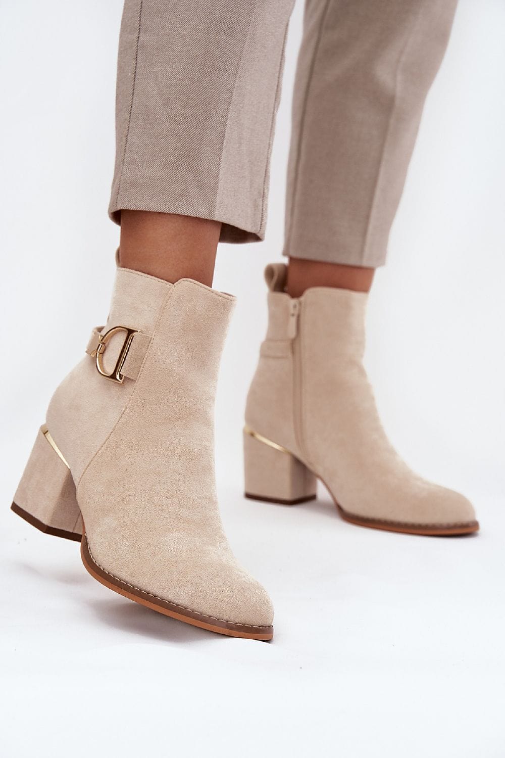 Eco Suede Column Heel Boots Women Gold - ShalayeFashion