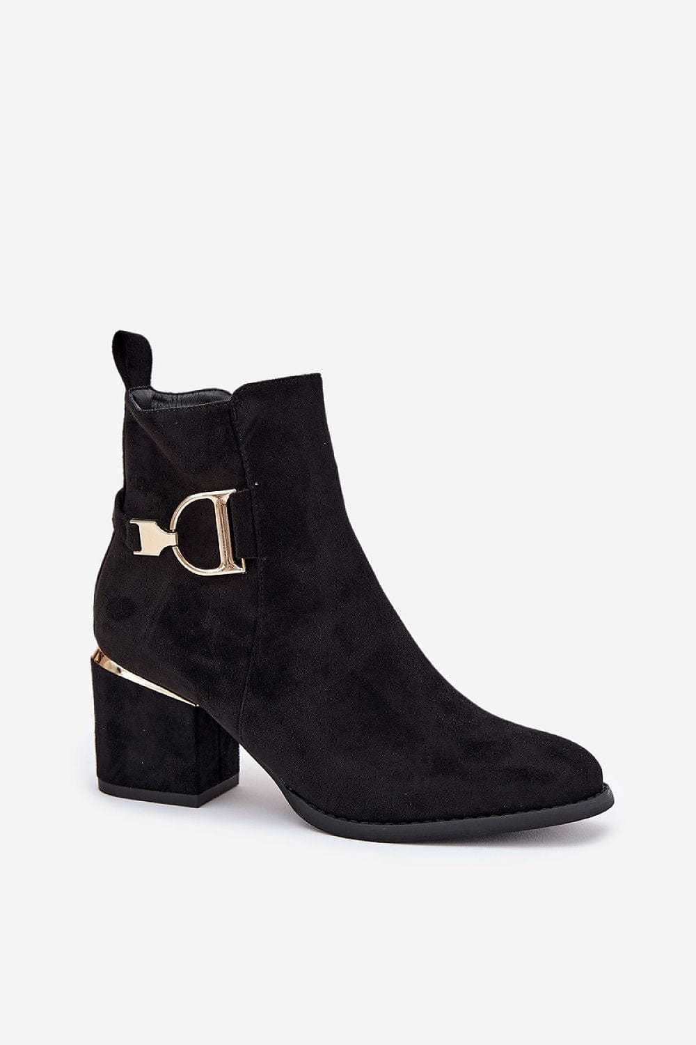 Eco Suede Column Heel Boots Women Gold - ShalayeFashion
