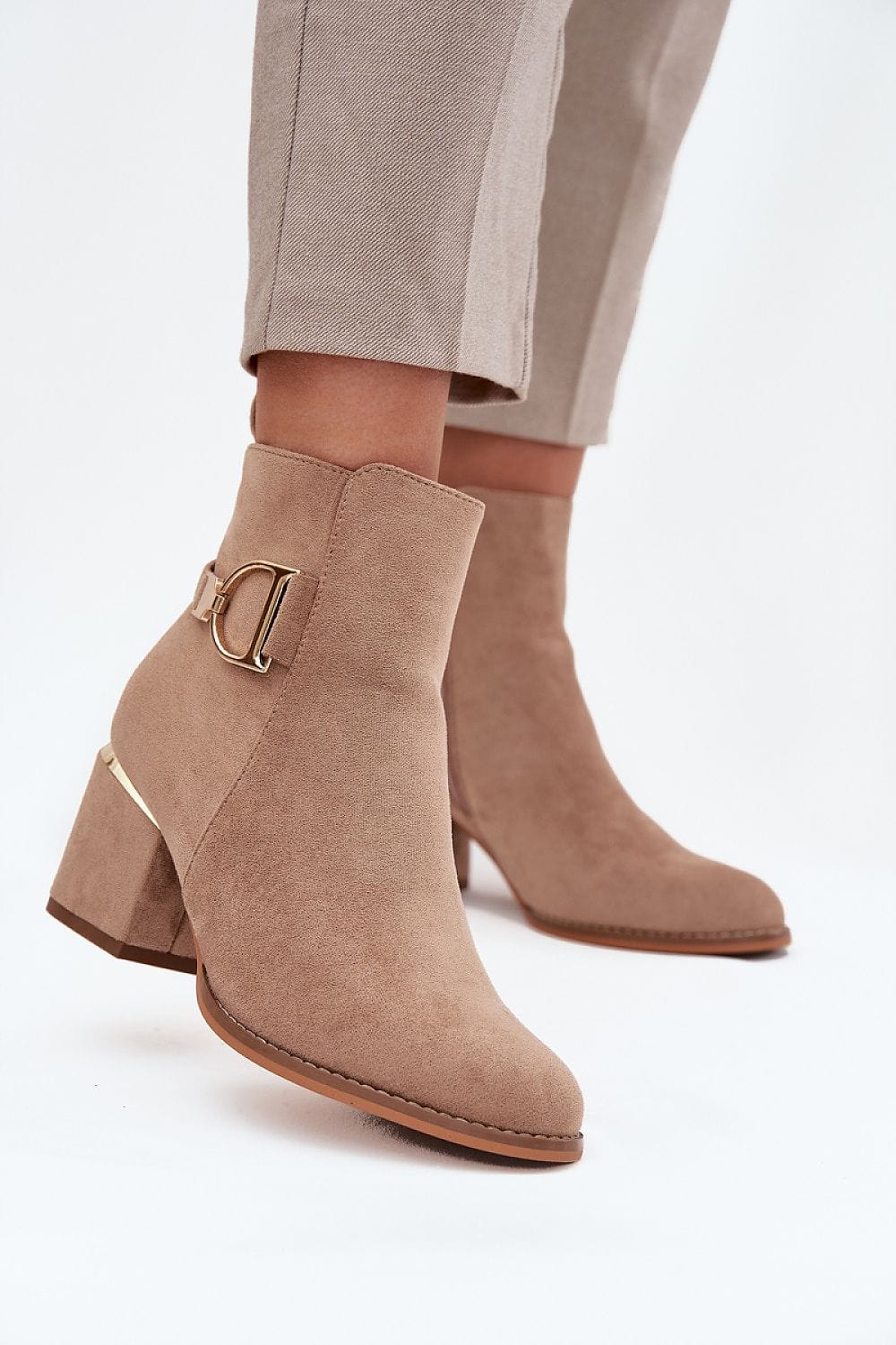 Eco Suede Column Heel Boots Women Gold - ShalayeFashion