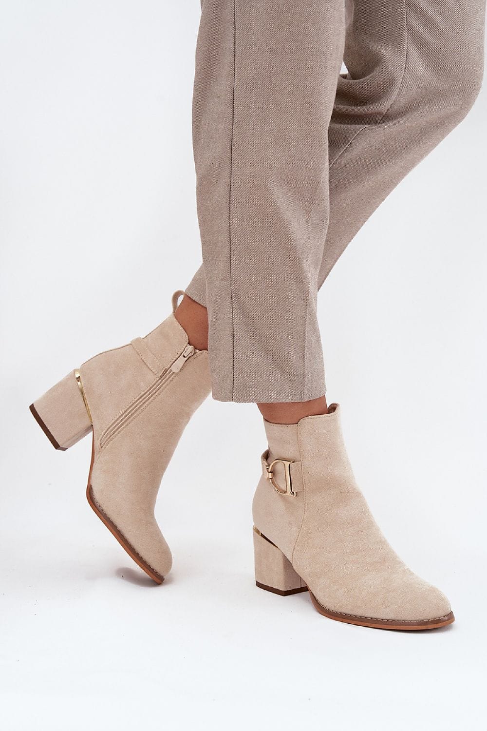 Eco Suede Column Heel Boots Women Gold - ShalayeFashion