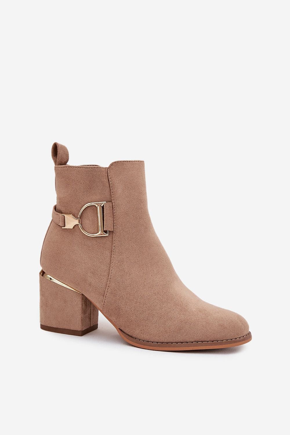 Eco Suede Column Heel Boots Women Gold - ShalayeFashion