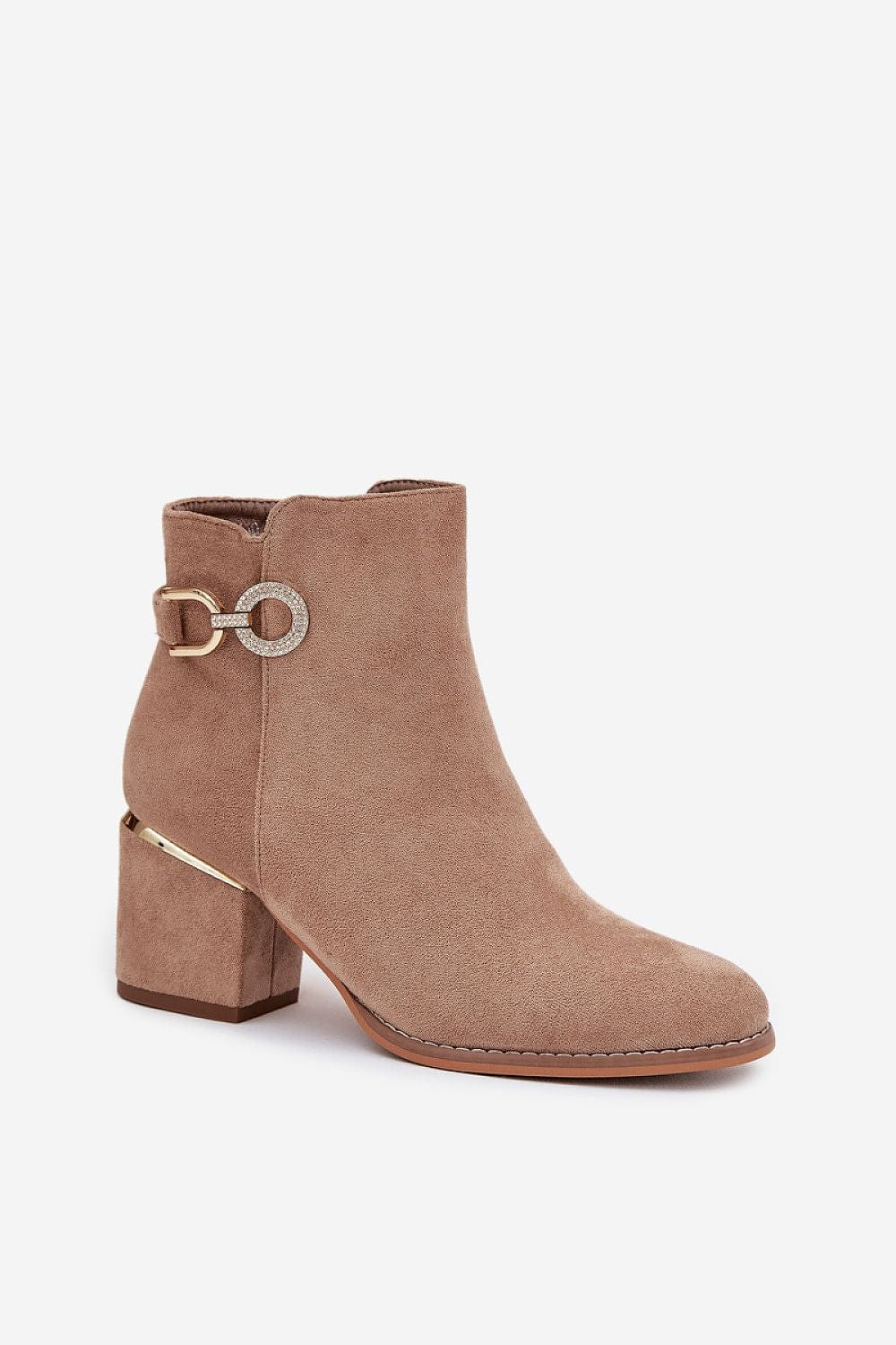 Eco Suede Gold Detail Boots Women Block - ShalayeFashion