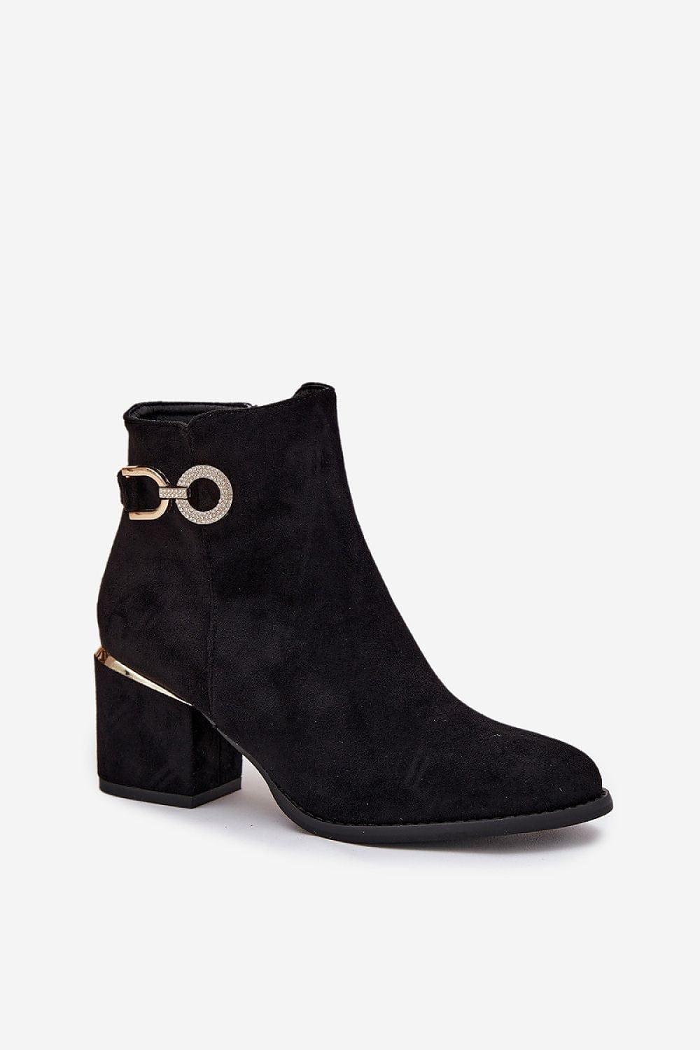 Eco Suede Gold Detail Boots Women Block - ShalayeFashion