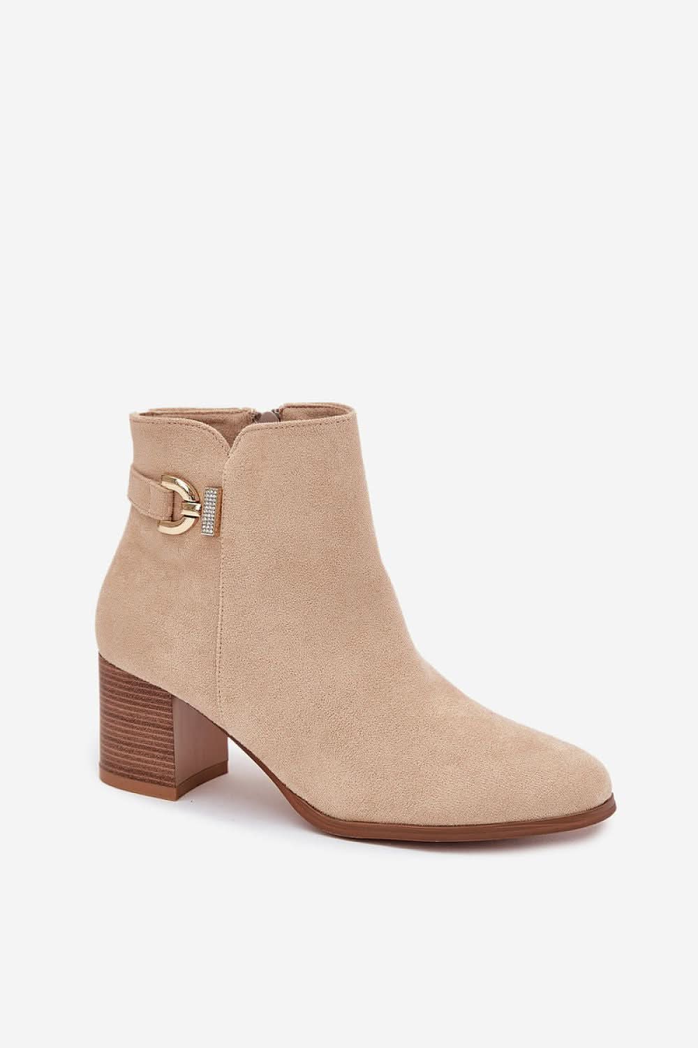 Eco Suede Golden Detail Heel Boots Women - ShalayeFashion