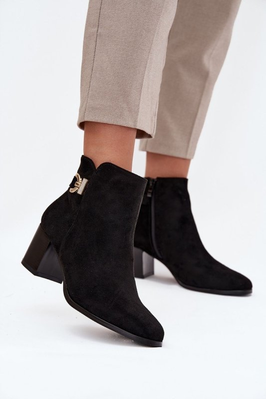 Eco Suede Golden Detail Heel Boots Women - ShalayeFashion