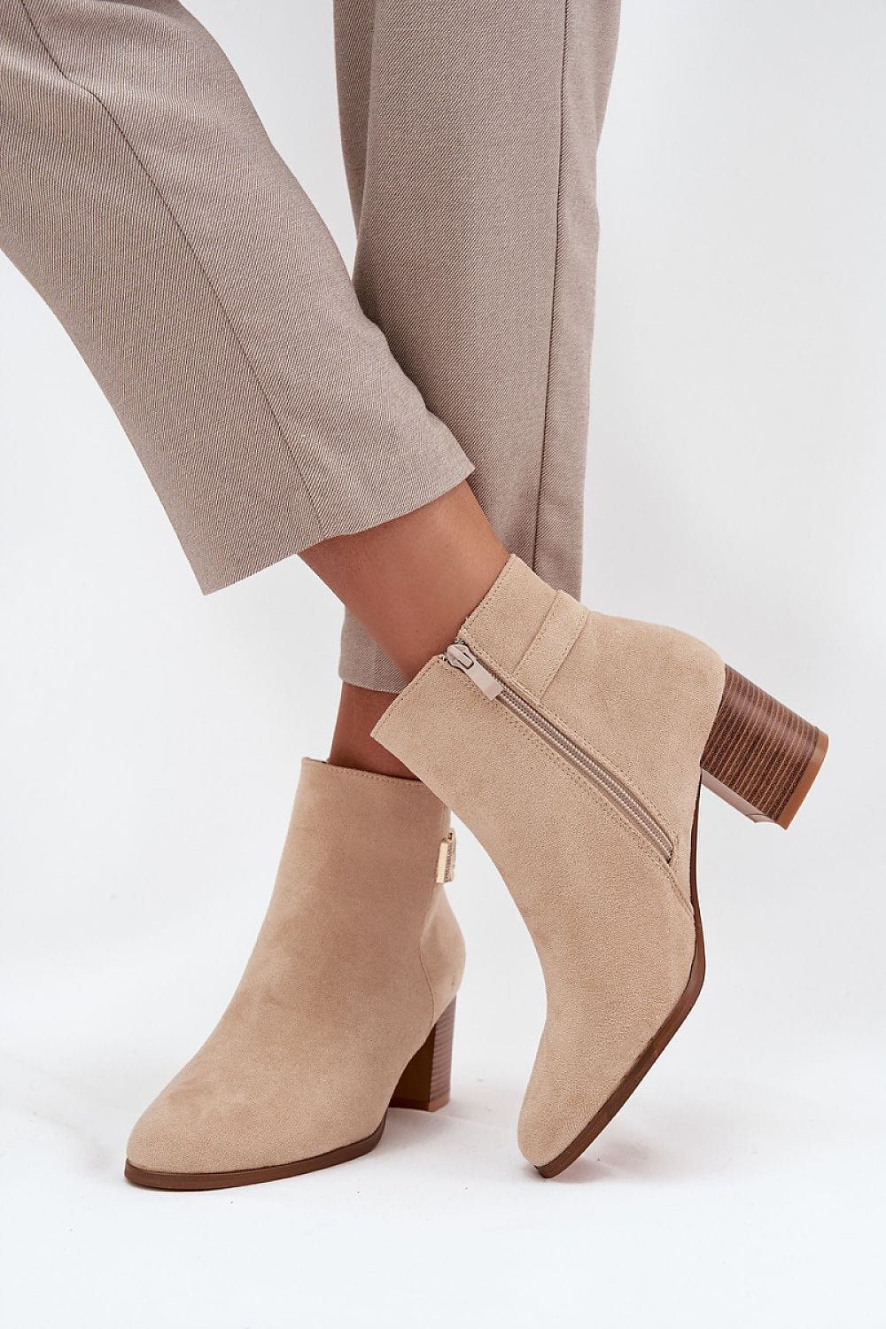 Eco Suede Golden Detail Heel Boots Women - ShalayeFashion
