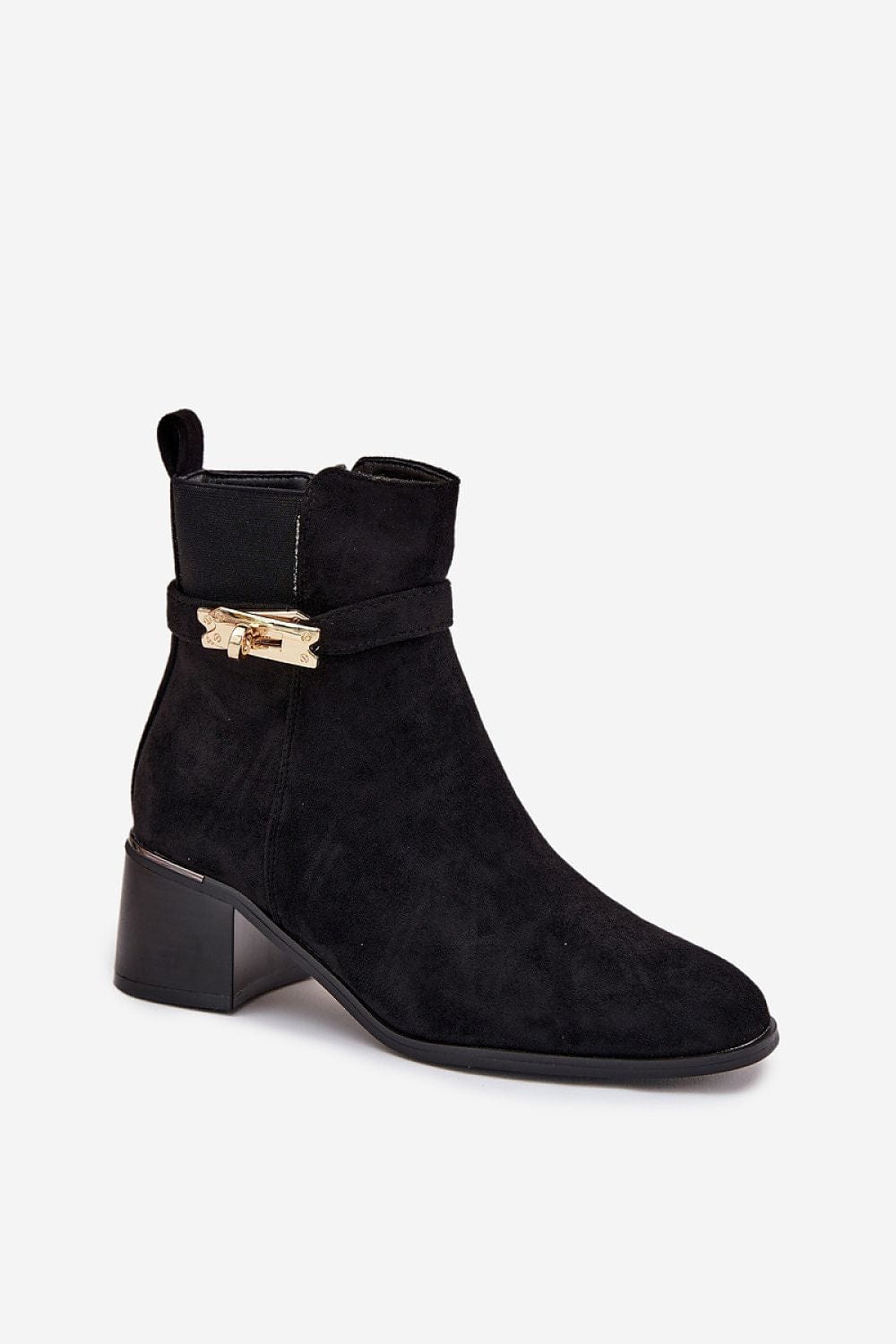 Eco Suede Heel Boots Women Golden Strap - ShalayeFashion
