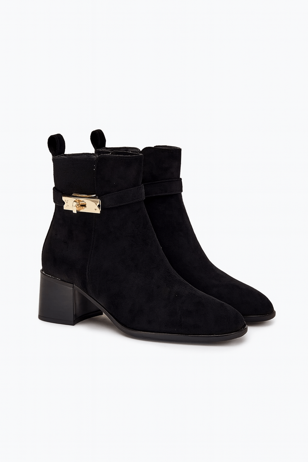 Eco Suede Heel Boots Women Golden Strap - ShalayeFashion