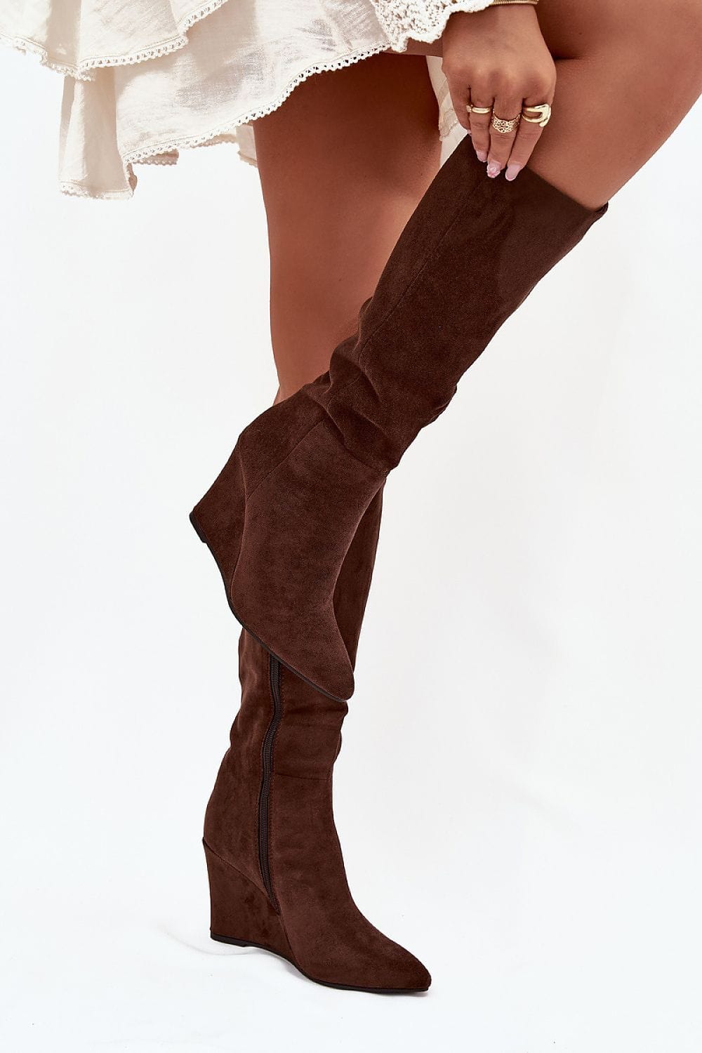 Eco Suede Wedge Buskin Boots Women - ShalayeFashion