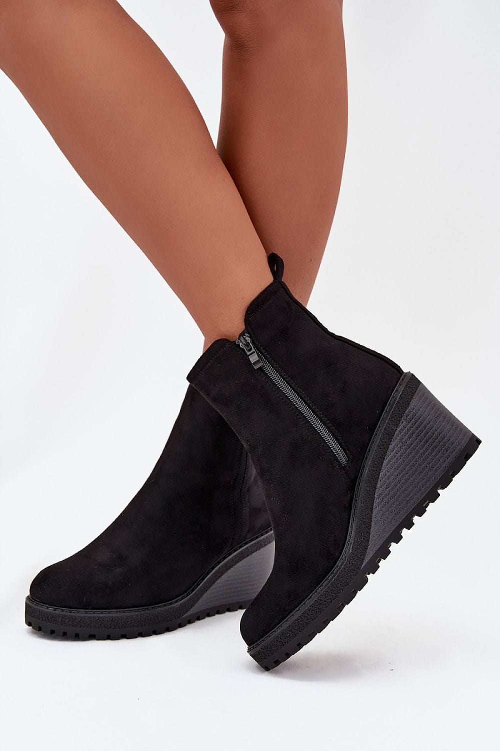 Eco - Suede Wedge Buskin Boots Women - ShalayeFashion