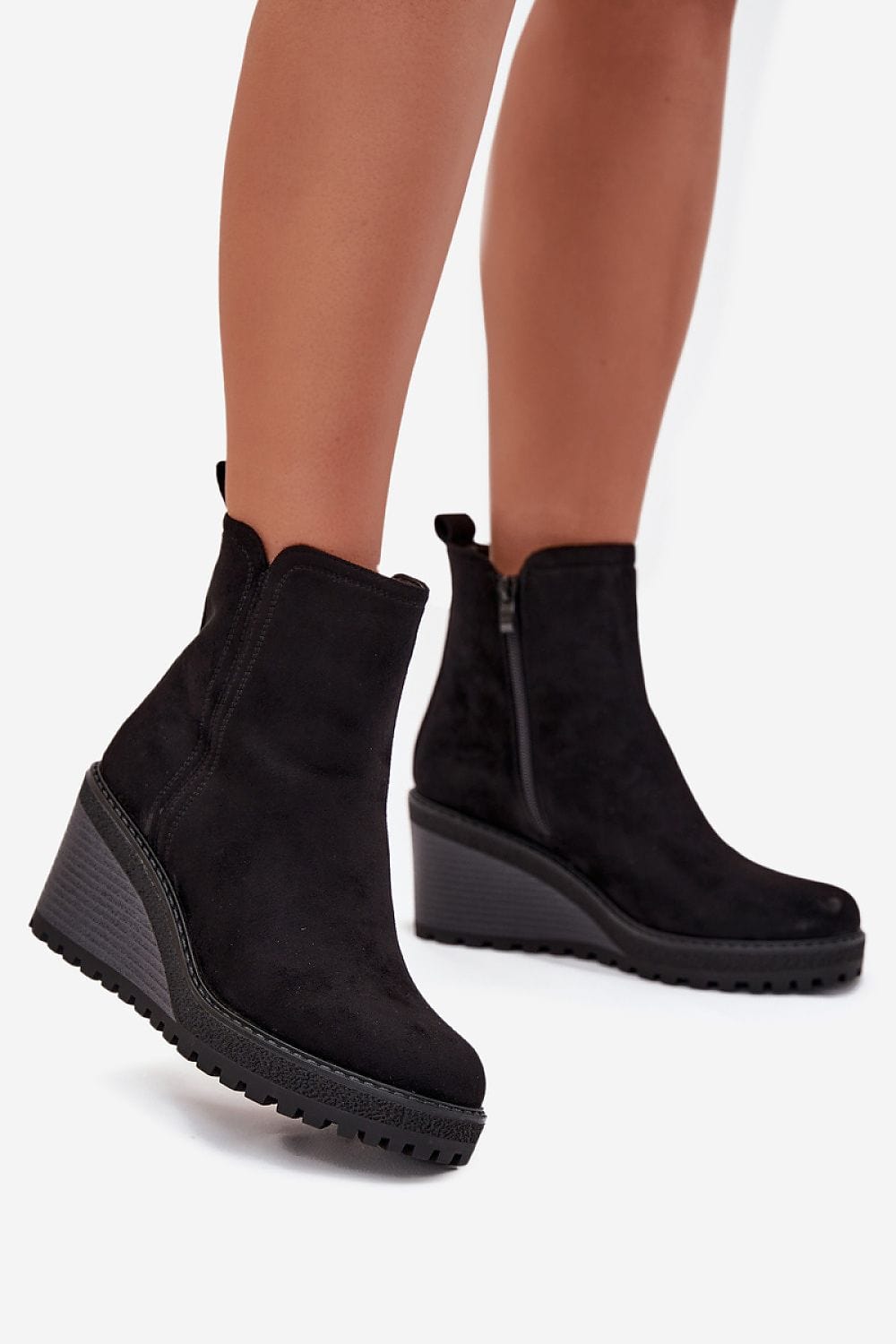 Eco - Suede Wedge Buskin Boots Women - ShalayeFashion