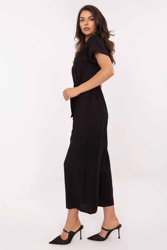 Elegant Jumpsuit Wrap Neckline Fabric Belt - ShalayeFashion