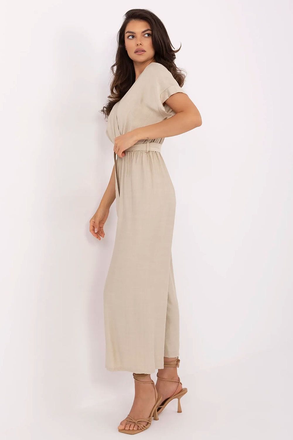 Elegant Jumpsuit Wrap Neckline Fabric Belt - ShalayeFashion