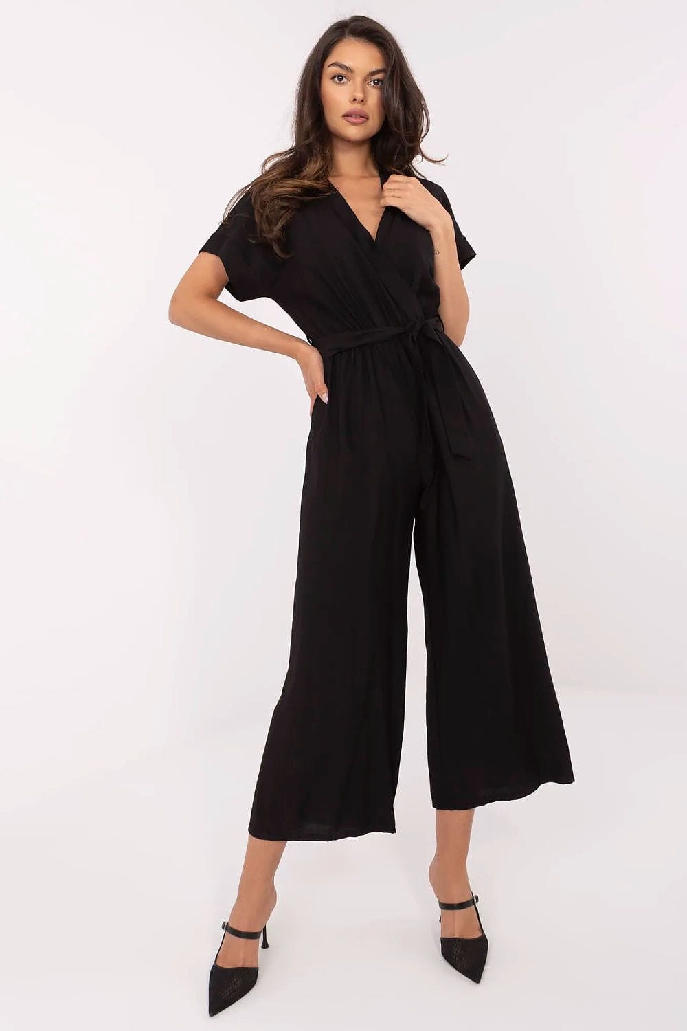 Elegant Jumpsuit Wrap Neckline Fabric Belt - ShalayeFashion