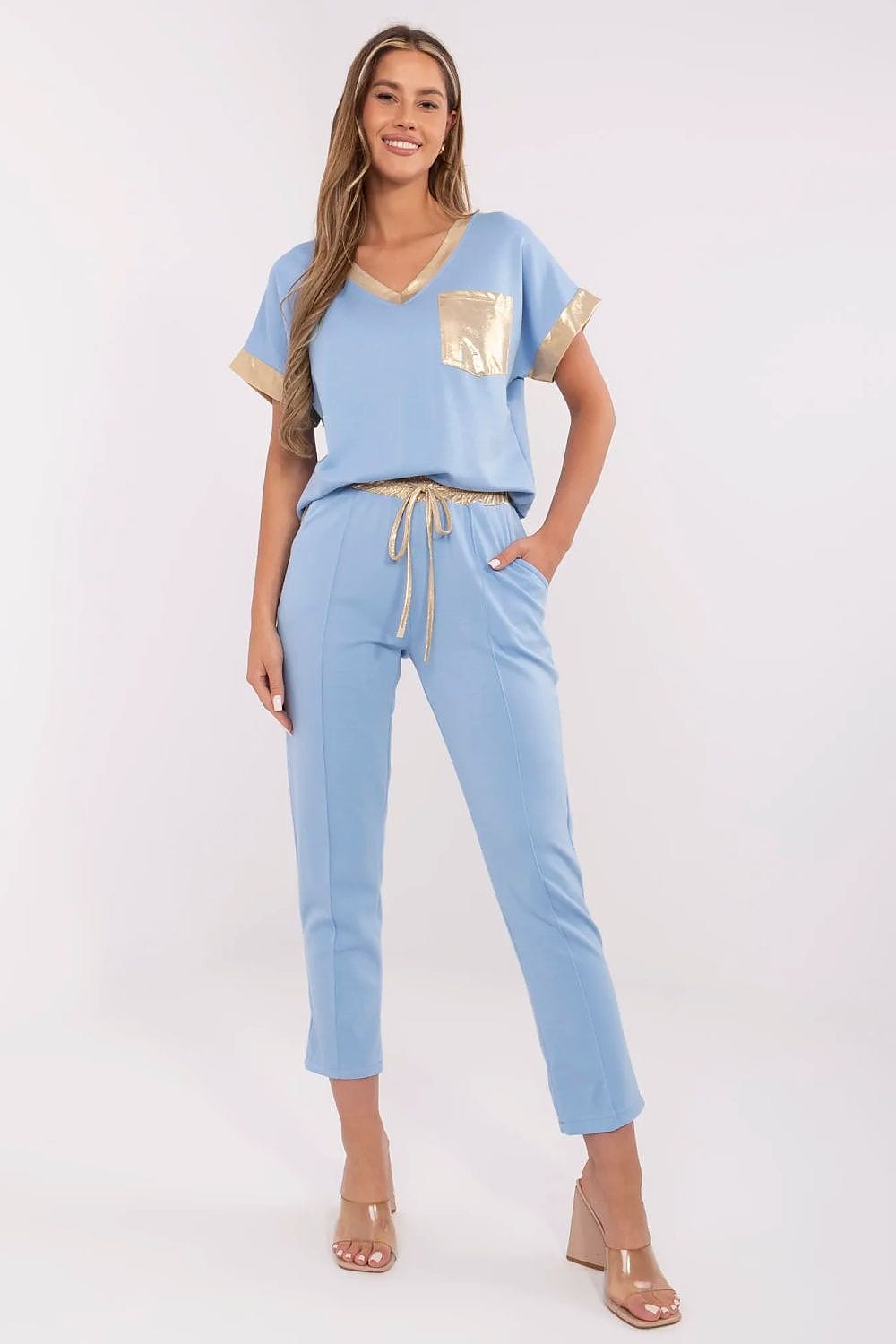 Elegant Set Golden Accents V - Neck High - ShalayeFashion