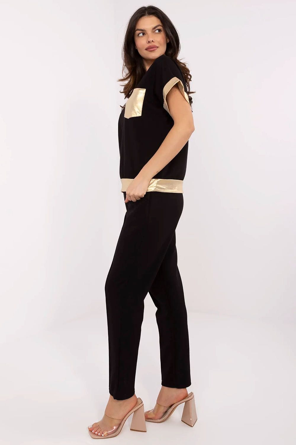 Elegant Set Golden Accents V - Neck High - ShalayeFashion