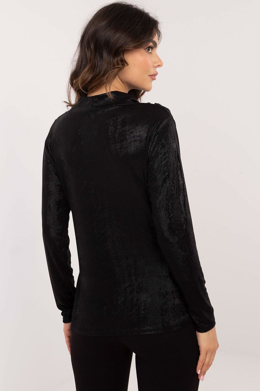 Elegant Shiny Blouse Flowing Neckline - ShalayeFashion