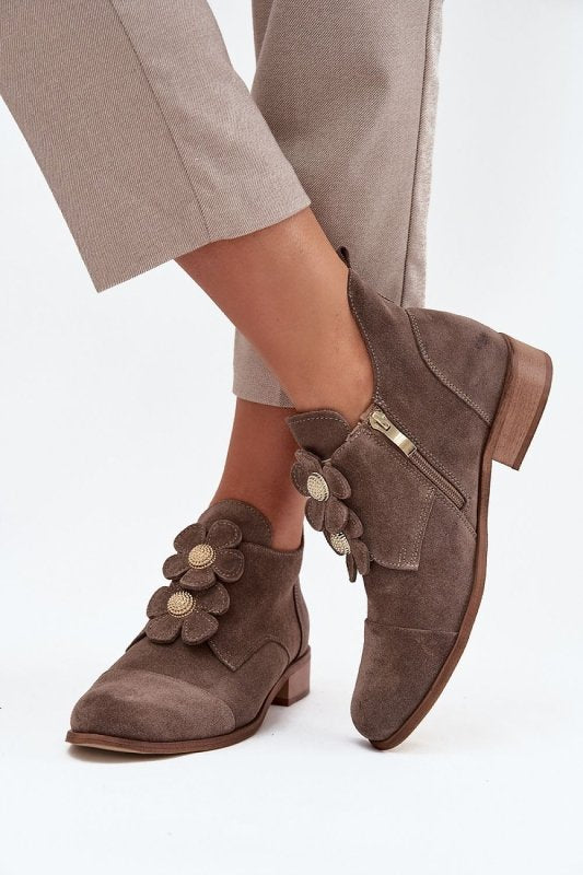 Elegant Suede Shoes Women Floral Detail - ShalayeFashion