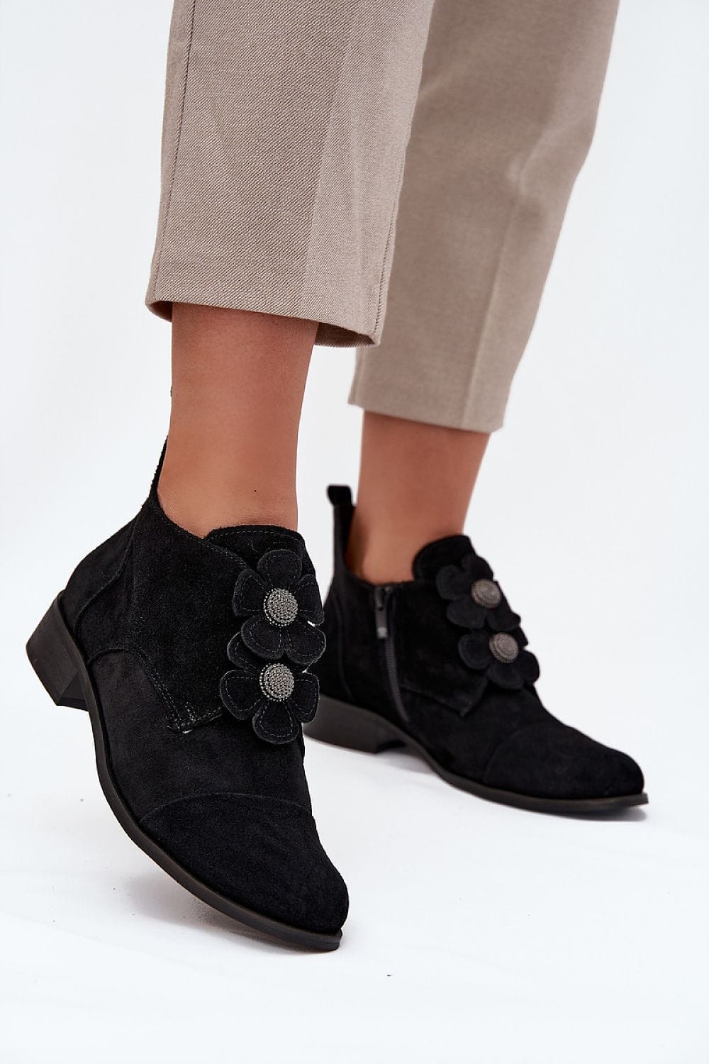 Elegant Suede Shoes Women Floral Detail - ShalayeFashion