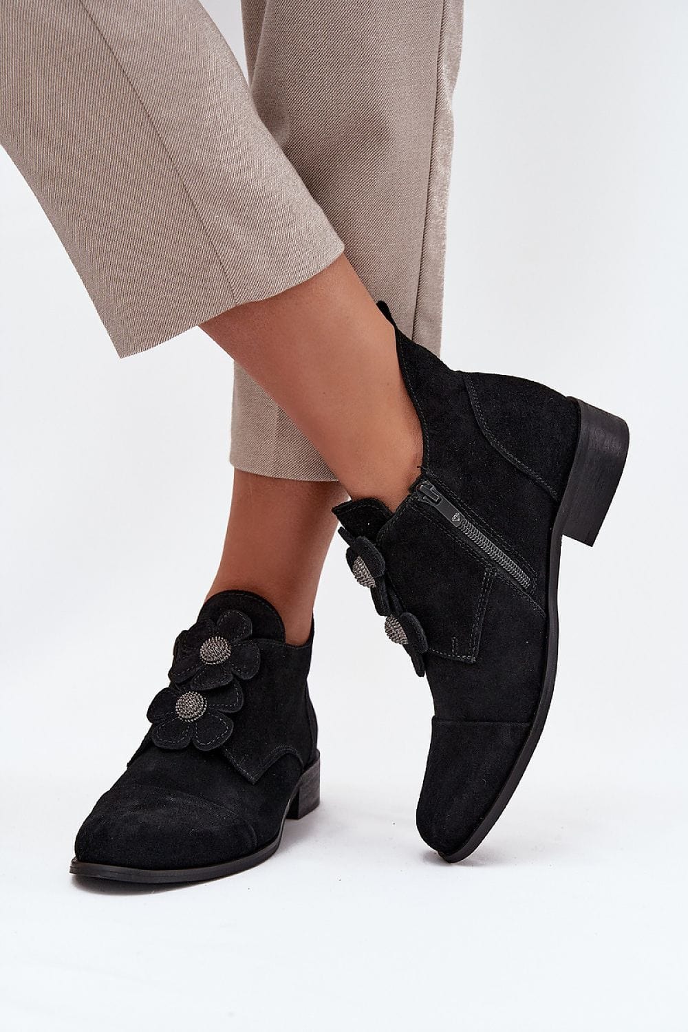 Elegant Suede Shoes Women Floral Detail - ShalayeFashion