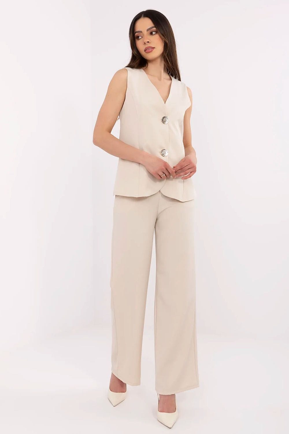 Elegant Vest Pants Set V - Neck High Waist - ShalayeFashion