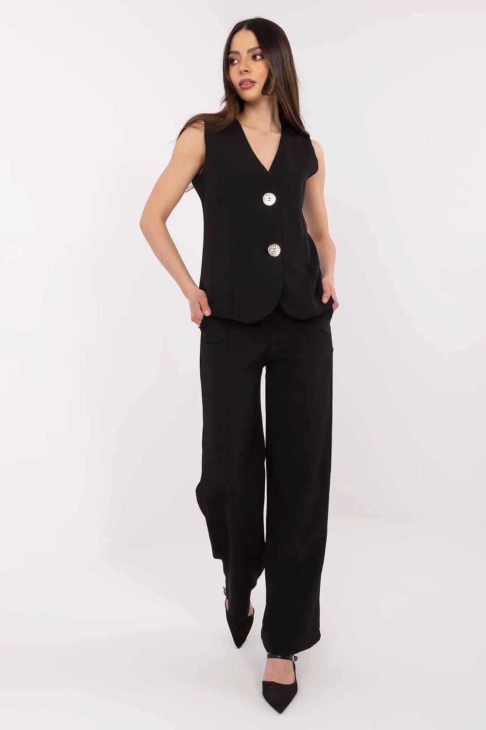 Elegant Vest Pants Set V - Neck High Waist - ShalayeFashion