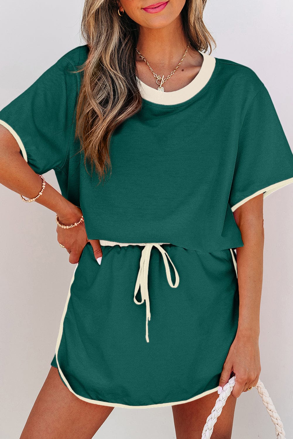 Evergreen Colorblock Tee & Skort Set - ShalayeFashion