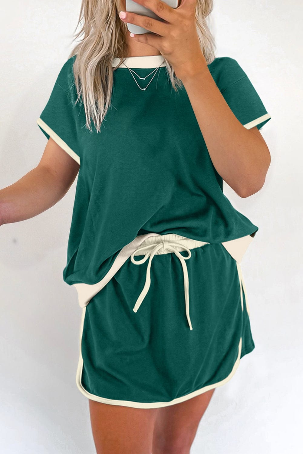 Evergreen Colorblock Tee & Skort Set - ShalayeFashion