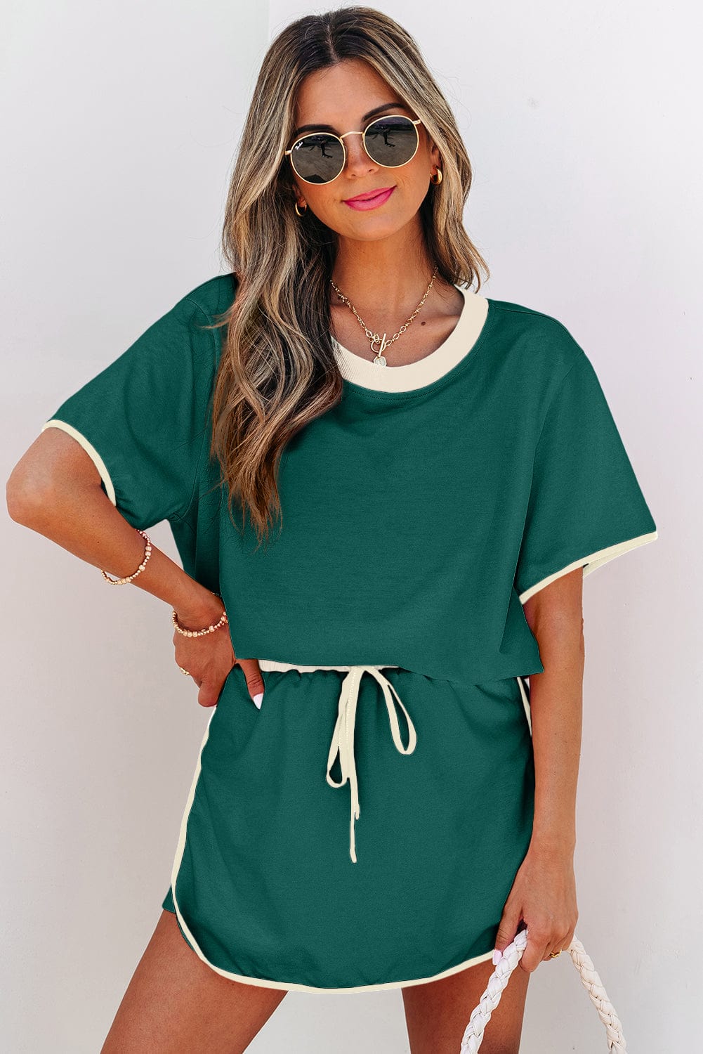Evergreen Colorblock Tee & Skort Set - ShalayeFashion