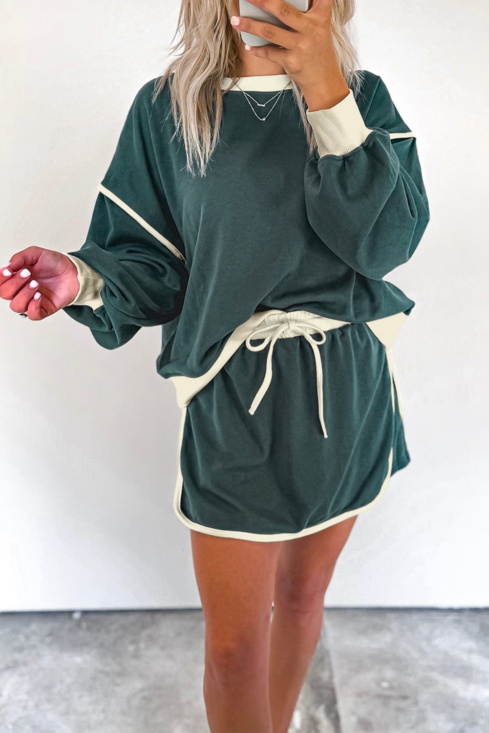 Evergreen Pullover & Lace - Up Skort Set - ShalayeFashion