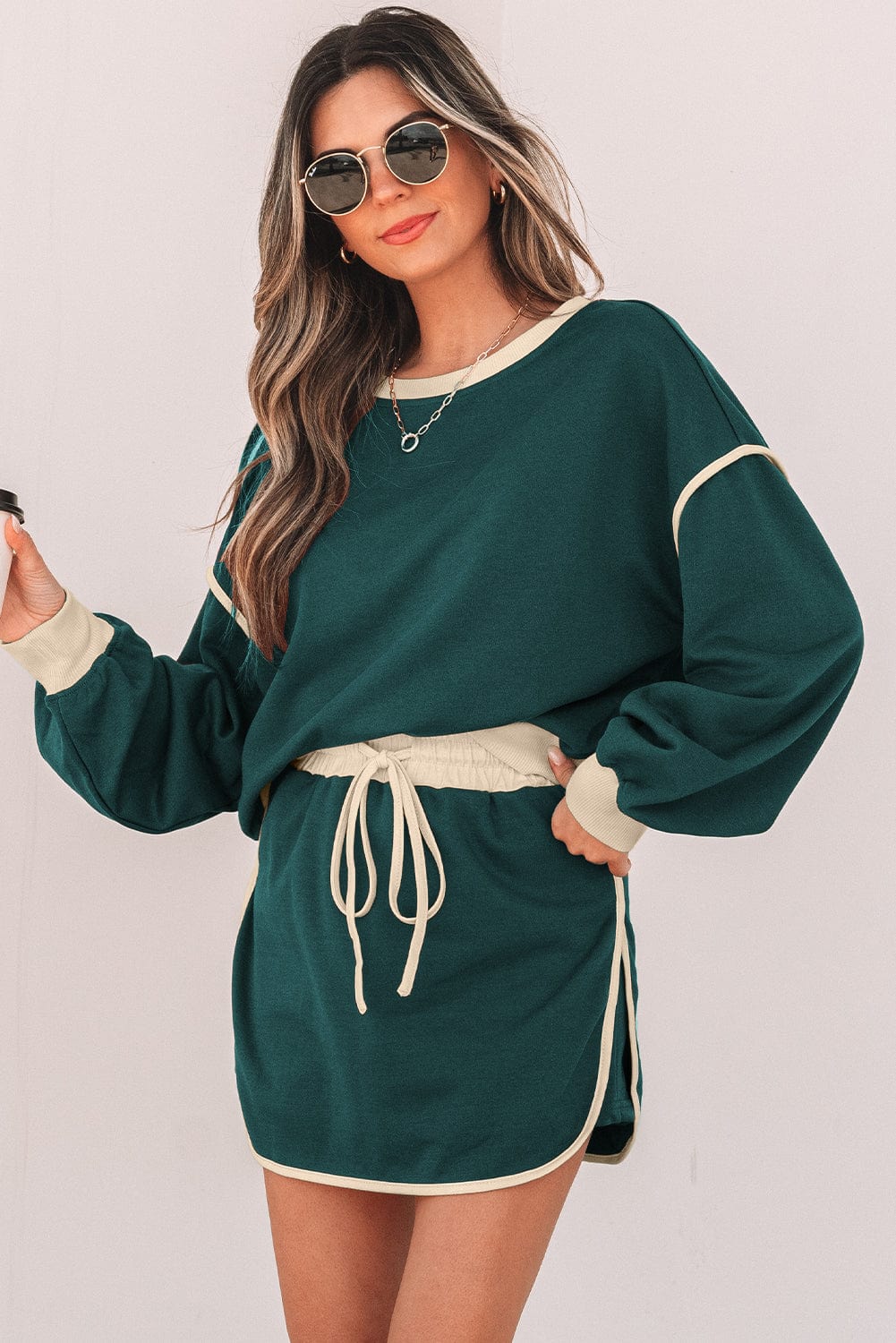 Evergreen Pullover & Lace - Up Skort Set - ShalayeFashion