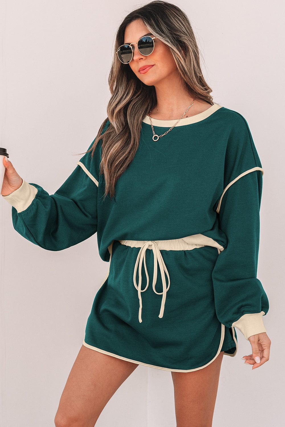 Evergreen Pullover & Lace - Up Skort Set - ShalayeFashion