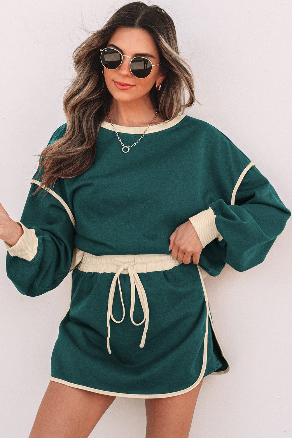 Evergreen Pullover & Lace - Up Skort Set - ShalayeFashion