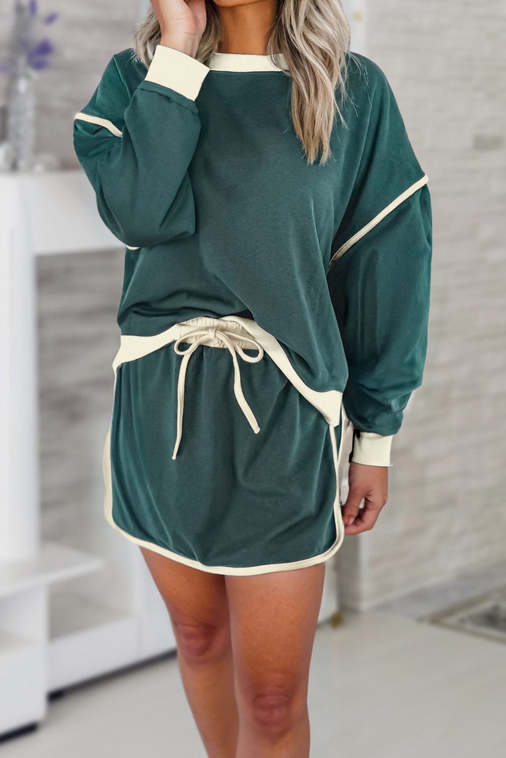 Evergreen Pullover & Lace - Up Skort Set - ShalayeFashion