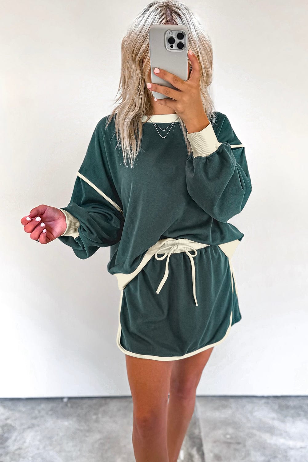Evergreen Pullover & Lace - Up Skort Set - ShalayeFashion