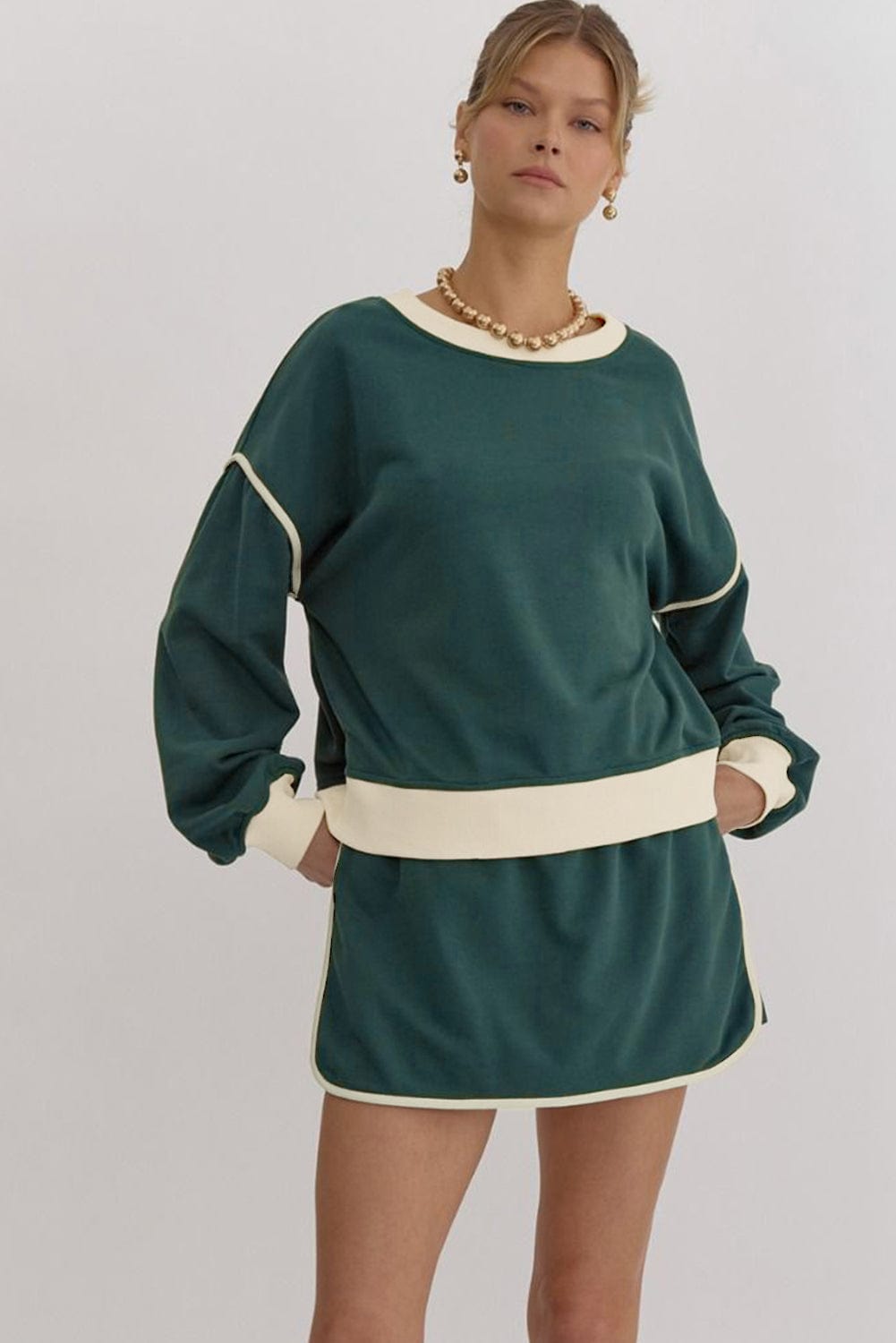 Evergreen Pullover & Lace - Up Skort Set - ShalayeFashion