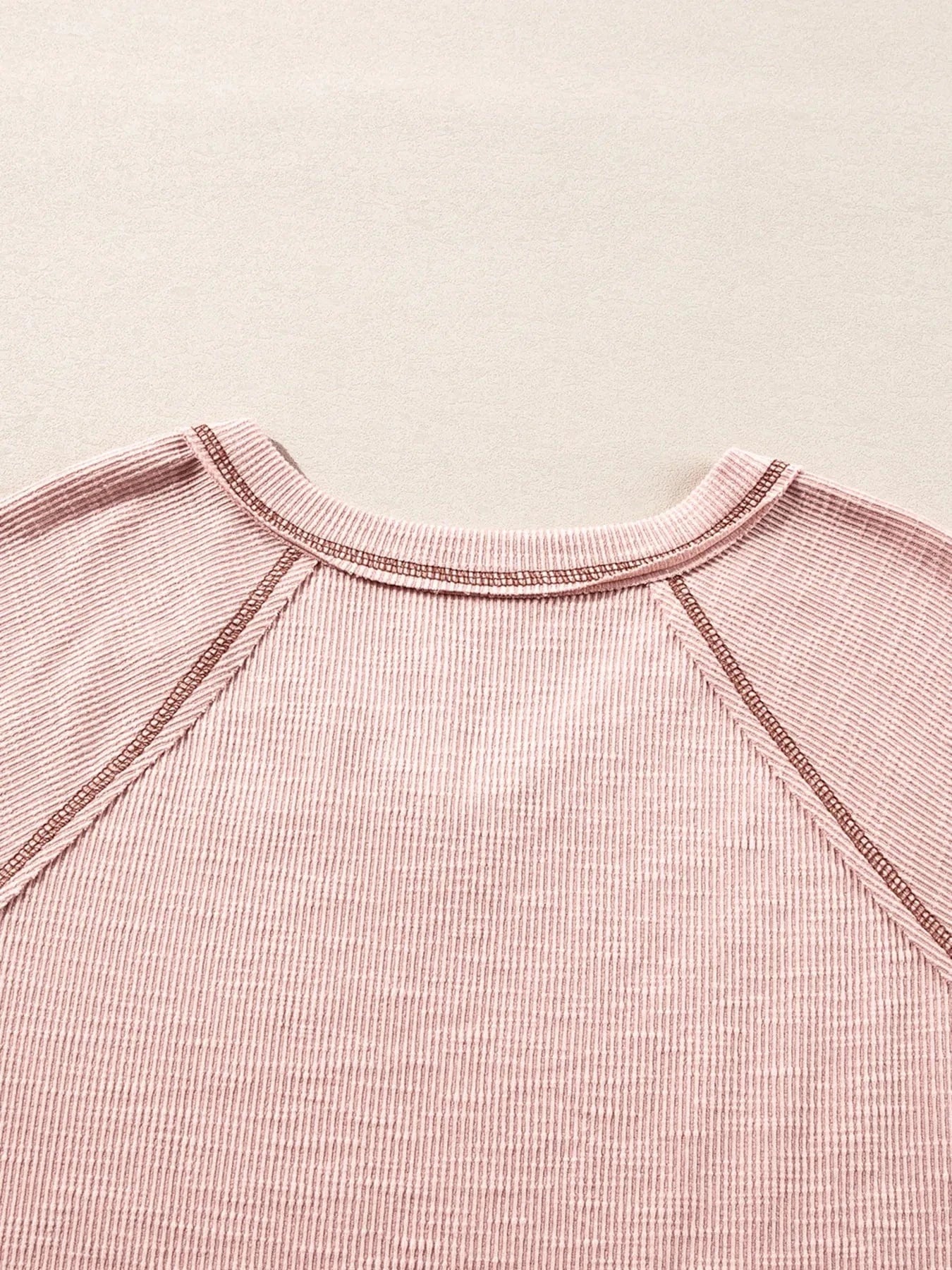 Exposed Seam Ribbed Knit V Neck Top - ShalayeFashion