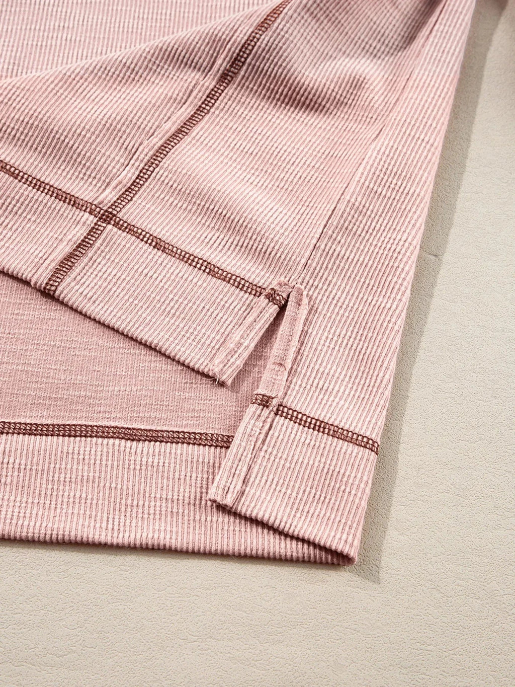 Exposed Seam Ribbed Knit V Neck Top - ShalayeFashion