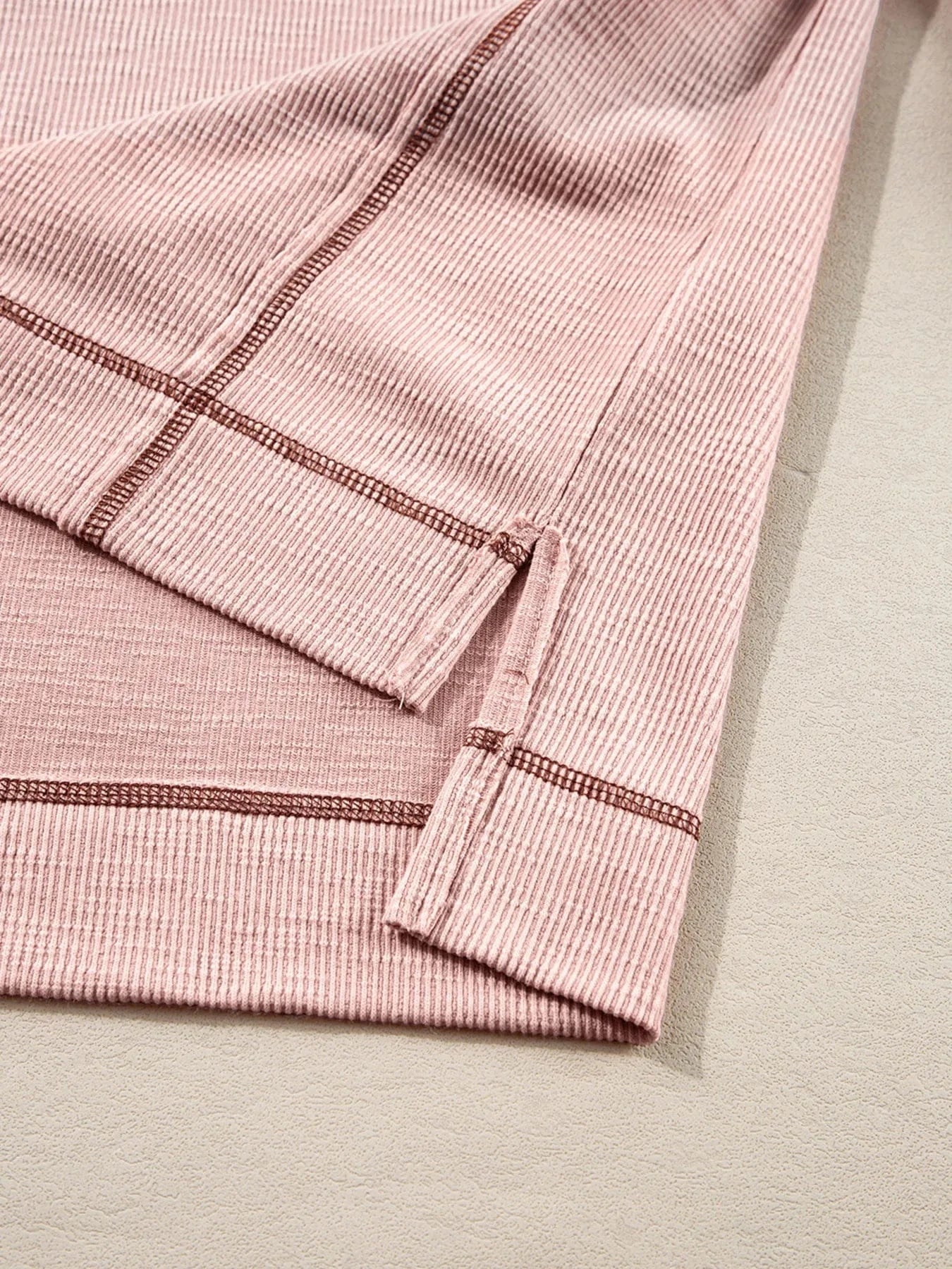 Exposed Seam Ribbed Knit V Neck Top - ShalayeFashion