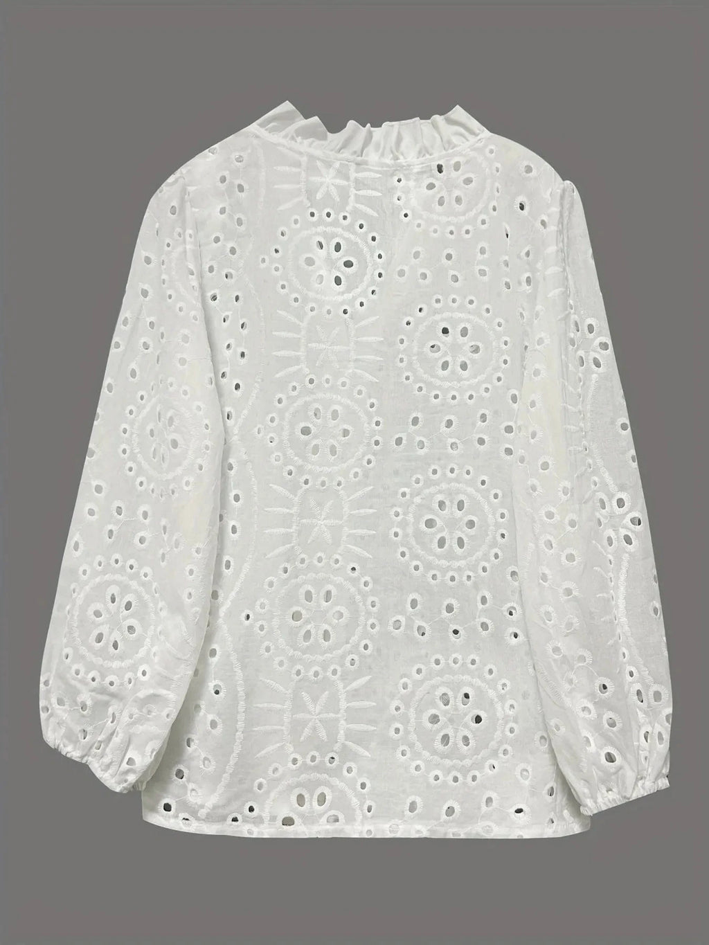 Eyelet Embroidered Button Front Shirt with Puffed Sleeves - ShalayeFashion